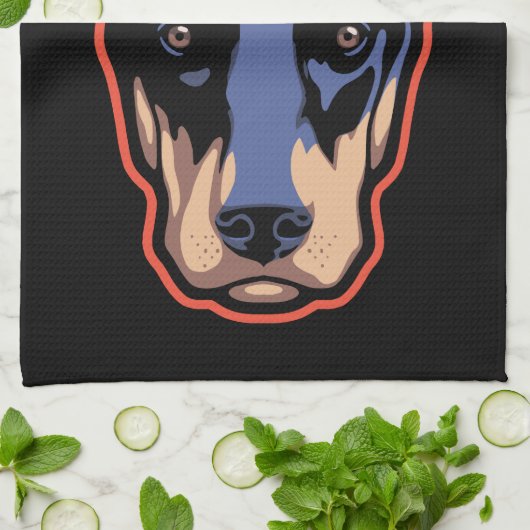 Doberman Face Theedoek (Gevouwen)