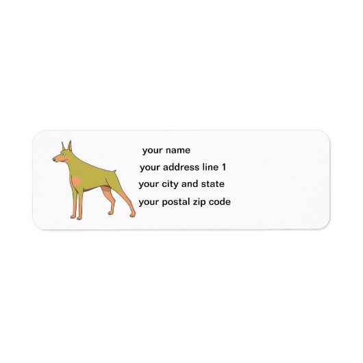 doberman fawn and roest cartoon etiket (Voorkant)