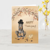 Doberman Funny Pilgrim Pet Thanksgiving Kaart (Gele Bloem)