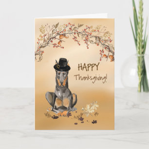 Doberman Funny Pilgrim Pet Thanksgiving Kaart