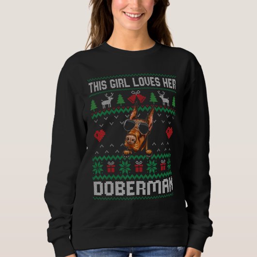 Doberman Girl Cool Ugly Christmas for Dog Mom Trui (Voorkant)