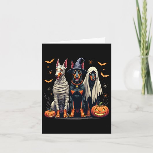 Doberman Halloween kostuum Mummy Witch Ghost Kaart (Voorkant)