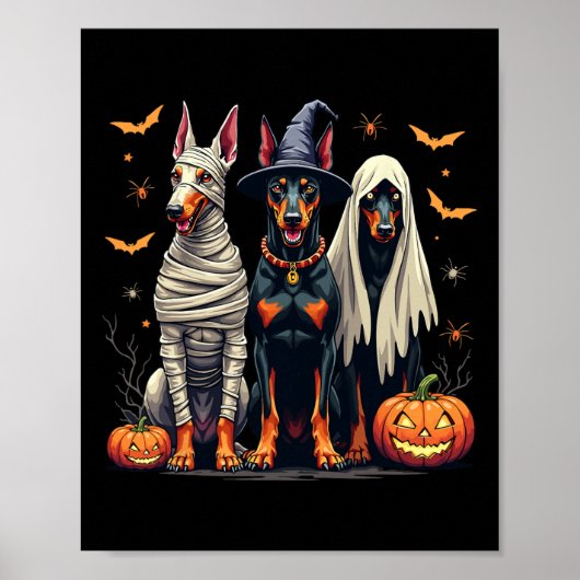 Doberman Halloween kostuum Mummy Witch Ghost Poster (Voorkant)
