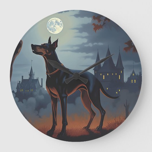 Doberman Halloween Scary Grote Klok (Voorkant)