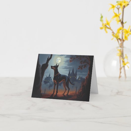 Doberman Halloween Scary Kaart (Gele Bloem)
