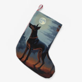 Doberman Halloween Scary Kleine Kerstsok (Voorkant (Hangend))