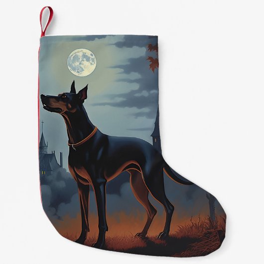 Doberman Halloween Scary Kleine Kerstsok (Voorkant)