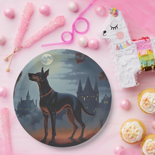 Doberman Halloween Scary Papieren Bordje (Feest)