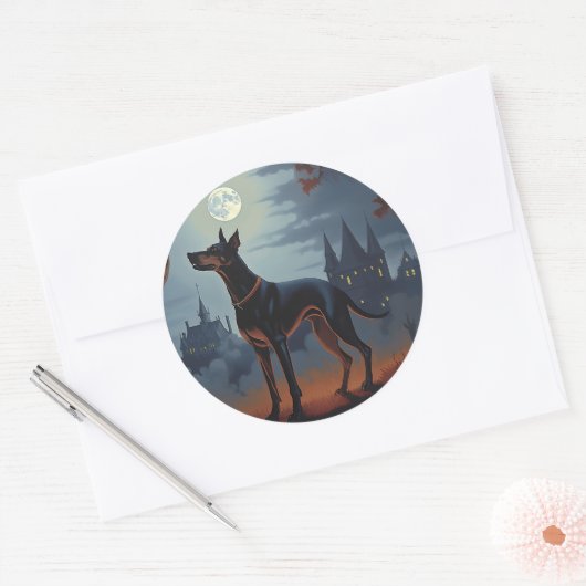 Doberman Halloween Scary Ronde Sticker (Envelop)