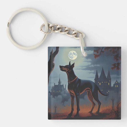 Doberman Halloween Scary Sleutelhanger (Voorkant)