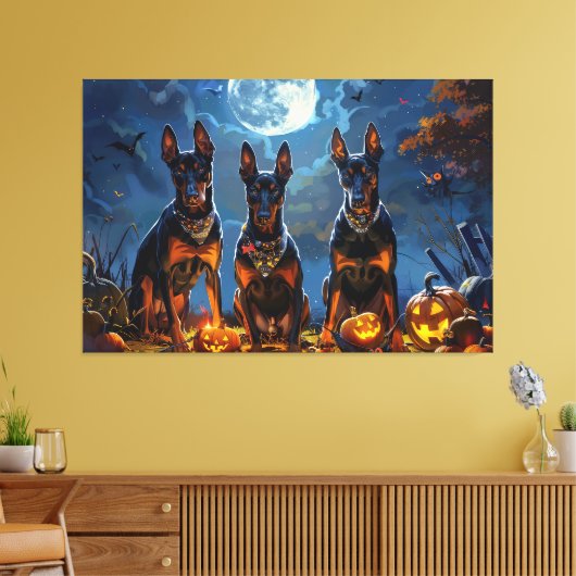 Doberman Halloween Spooky Canvas Afdruk (Insitu (Woonkamer))