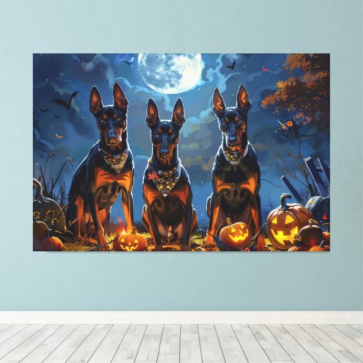 Doberman Halloween Spooky Canvas Afdruk (Insitu (Houten vloer))