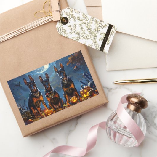 Doberman Halloween Spooky Rechthoekige Sticker (Geschenken)