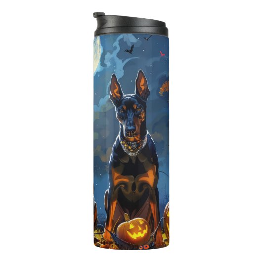Doberman Halloween Spooky Thermosbeker (Geroteerd rechts)