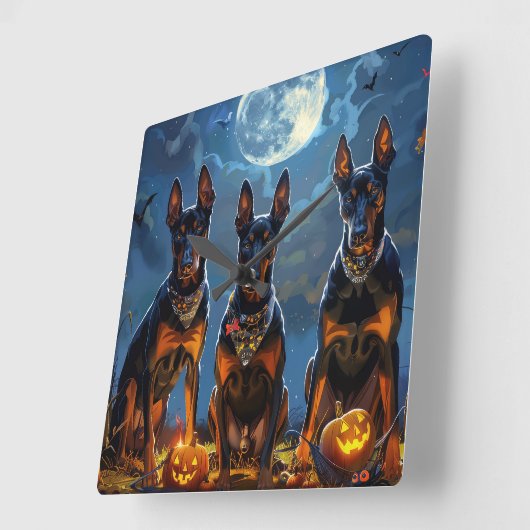 Doberman Halloween Spooky Vierkante Klok (Hoek)