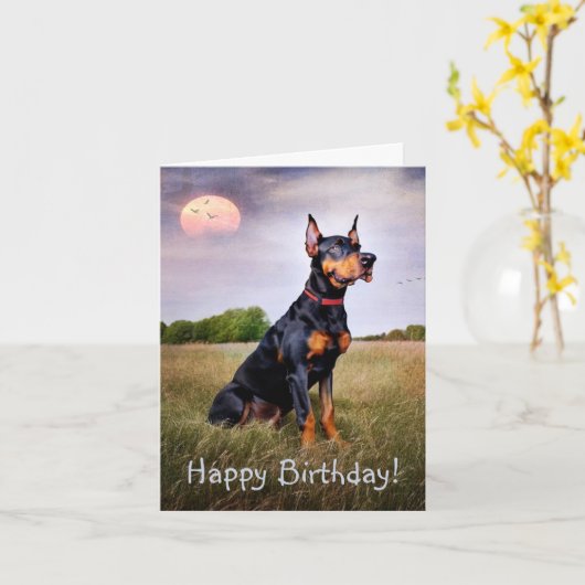 Doberman Happy Birthday Kaart (Gele Bloem)