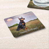 Doberman Happy Birthday Kartonnen Onderzetters (Schuin)