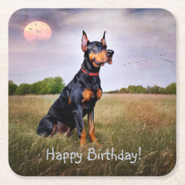 Doberman Happy Birthday Kartonnen Onderzetters