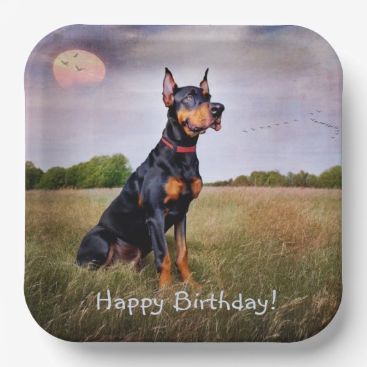Doberman Happy Birthday Papieren Bordje (Voorkant)