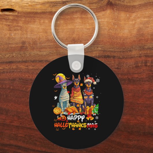 Doberman Happy Hallothanksmas Dog Lover Christmas  Sleutelhanger (Voorkant)