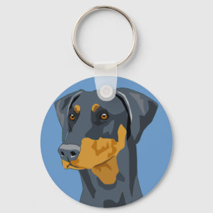 Doberman Head, Blue, Uncropped Sleutelhanger