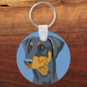 Doberman Head, Blue, Uncropped Sleutelhanger (Voorkant)