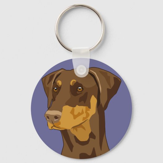 Doberman Head, Rood, niet gekraakt Sleutelhanger (Voorkant)