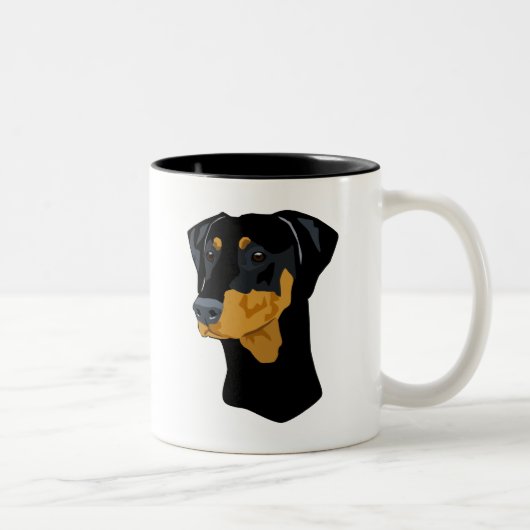 Doberman Head, zwart, onbebouwd Tweekleurige Koffiemok (Rechts)