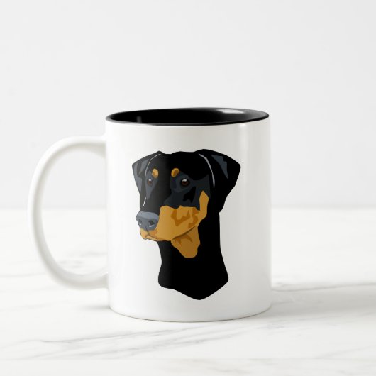 Doberman Head, zwart, onbebouwd Tweekleurige Koffiemok (Links)