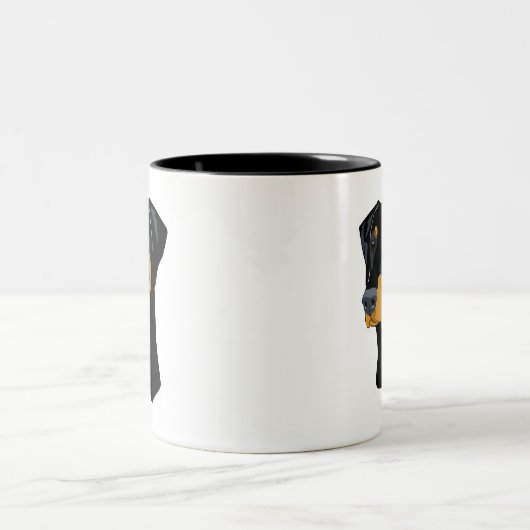 Doberman Head, zwart, onbebouwd Tweekleurige Koffiemok (Center)