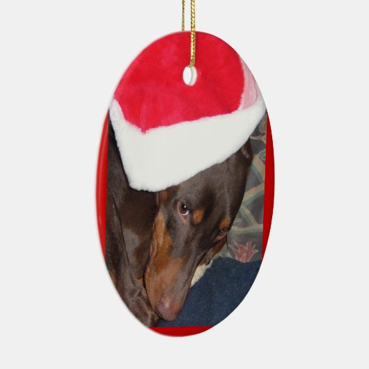 Doberman (Hero) in Santa Hat Keramisch Ornament (Rechts)