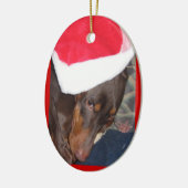 Doberman (Hero) in Santa Hat Keramisch Ornament (Links)