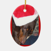 Doberman (Hero) in Santa Hat Keramisch Ornament (Voorkant)