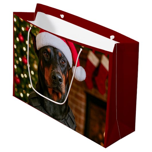 Doberman Holiday Card Groot Cadeauzakje (Voorkant Gekanteld)