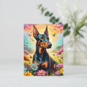 Doberman Hond, Bloemen en Bergscène Briefkaart (Staand voorkant)