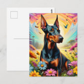 Doberman Hond, Bloemen en Bergscène Briefkaart (Voorkant / Achterkant)