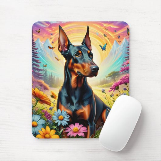 Doberman Hond, Bloemen en Bergscène Muismat (Met muis)
