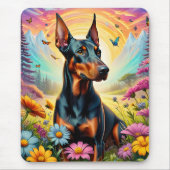 Doberman Hond, Bloemen en Bergscène Muismat (Voorkant)