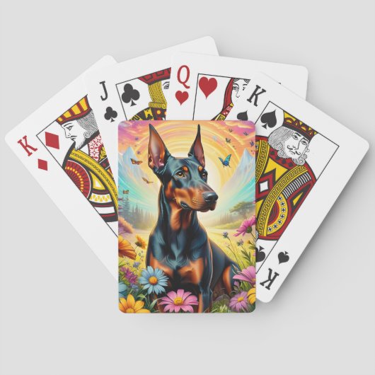 Doberman Hond, Bloemen en Bergscène Pokerkaarten (Achterkant)