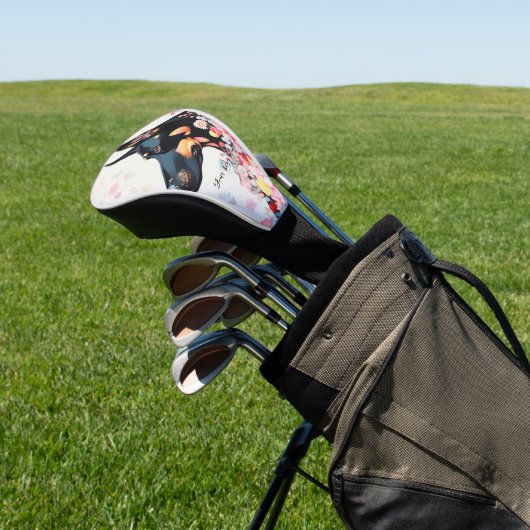 Doberman Hond en Bloemen 004 - Kleersieraad Golfheadcover (Insitu)