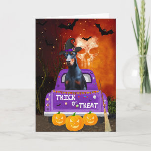 Doberman Hond in Halloween Truck Kaart