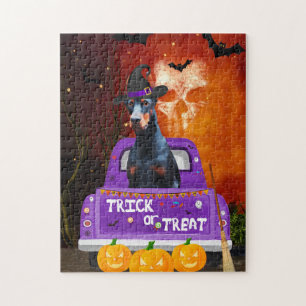 Doberman Hond in Halloween Truck Legpuzzel