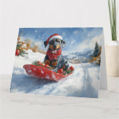 Doberman hond in slee laat het sneeuwen Kerstmis Kaart (Voorkant)