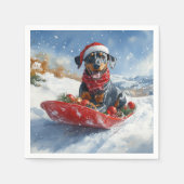 Doberman hond in slee laat het sneeuwen Kerstmis Servet (Voorkant)