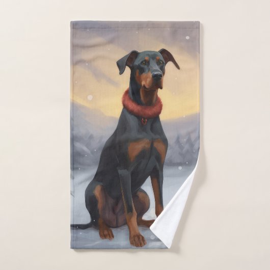 Doberman Hond in Sneeuw Kerstmis Bad Handdoek (Handdoek)