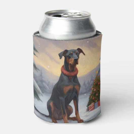 Doberman Hond in Sneeuw Kerstmis Blikjeskoeler (Blikje Voorkant)