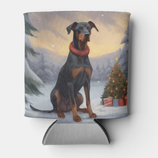 Doberman Hond in Sneeuw Kerstmis Blikjeskoeler (Voorkant)