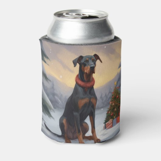 Doberman Hond in Sneeuw Kerstmis Blikjeskoeler (Blikje Achterkant)