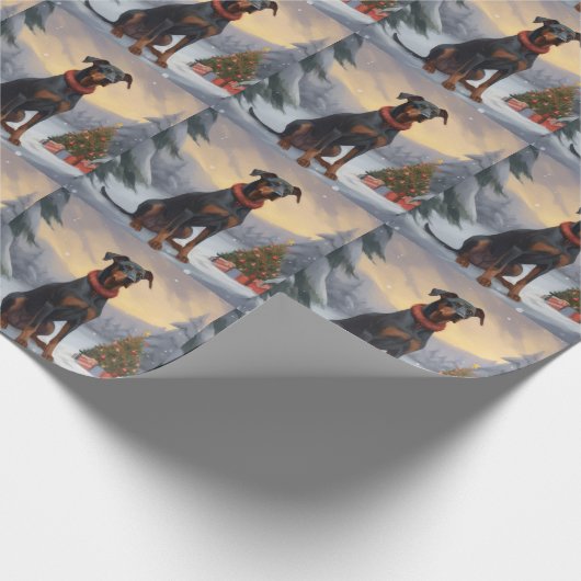 Doberman Hond in Sneeuw Kerstmis Cadeaupapier (Hoek)