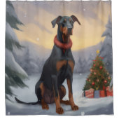 Doberman Hond in Sneeuw Kerstmis Douchegordijn (Voorkant)